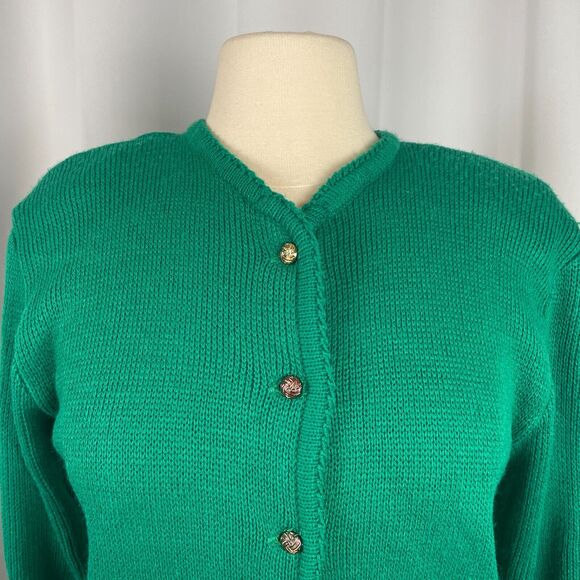 Vintage Cardigan Sweater Womens Size Small Kelly Green Button Knit Minimal 80s - Picture 2 of 13